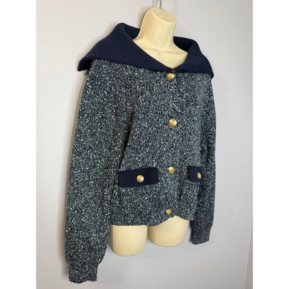 J. Crew Marled Sailor-collar Cardigan Women's L Preppy - Picture 4 of 11
